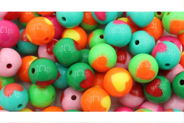 16mm - Round - Coloured Heart - Mix Colour