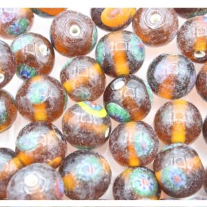 Patterned Round Glass Bead - 12mm - Amber