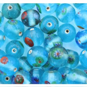Patterned Round Glass Bead - 12mm - Light Blue