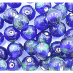 Patterned Round Glass Bead - 12mm - Dark Blue