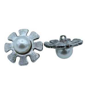 Flower / Pearl Button - 18mm - Antique Silver