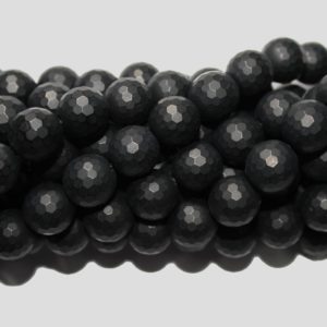 Black Agate - Matt - 12mm Round Faceted - 40cm Strand