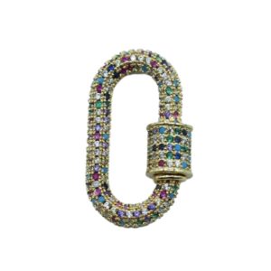 Crystal Screw Clasp - Oval - 28mm - Gold / Multi