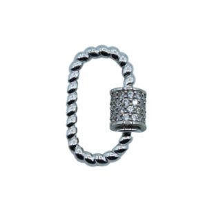 Crystal Screw Rope Clasp - Oval - 20mm - Ant Silver