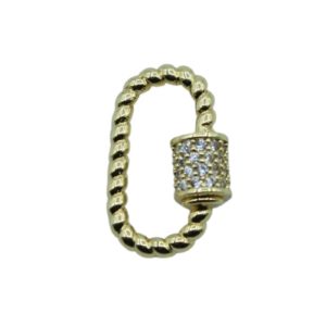 Crystal Screw Rope Clasp - Oval - 20mm - Gold