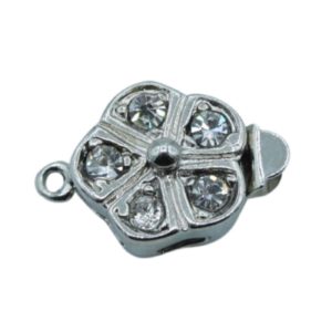Crystal Flower Clasp - 15 x 10mm - Antique Silver