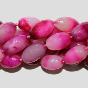 Agate - 30mm Faceted Oval - Pink - 40cm Strand