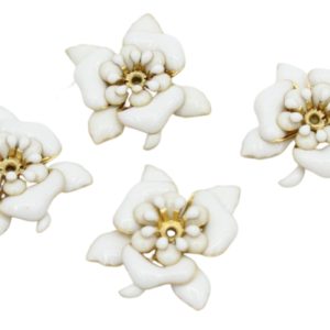 Enamel Flower / Leaf - 20mm - 3 Layer - White