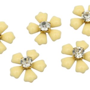 Enamel Flower - 15mm - 5 Petal / Crystal - Yellow