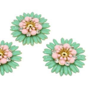Enamel Flower - 30mm - 4 Layer - Pink / Green