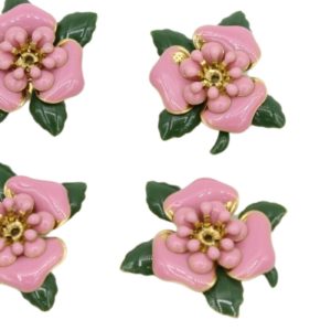 Enamel Flower / Leaf - 20mm - 3 Layer - Pink