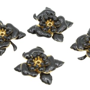 Enamel Flower / Leaf - 20mm - 3 Layer - Black