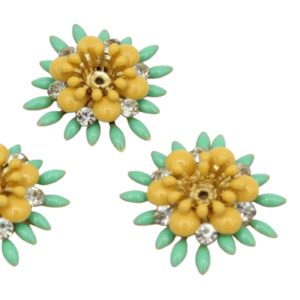 Enamel Flower - 26mm - 3 Layer / Crystal - Green / Yellow