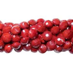 Faceted Coin - 14mm - Opaque Red - 31cm Strand