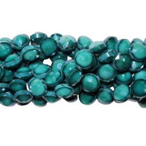 Faceted Coin - 14mm - Opaque Teale - 31cm Strand