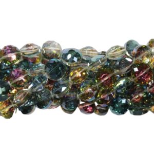 Faceted Coin - 14mm - Irridescent Green - 31cm Strand