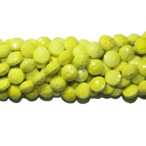 Faceted Coin - 14mm - Opaque Yellow - 31cm Strand