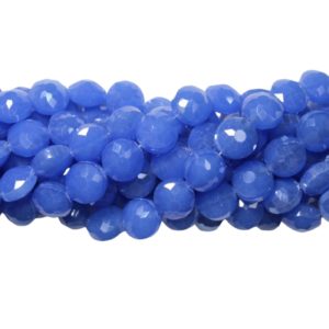 Faceted Coin - 14mm - Opaque Blue - 31cm Strand