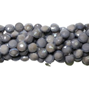 Faceted Coin - 14mm - Opaque Grey - 31cm Strand