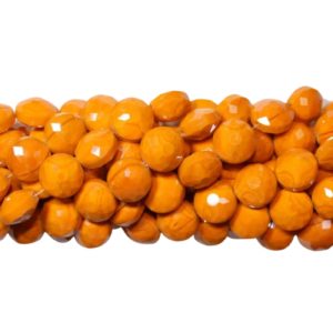 Faceted Coin - 14mm - Opaque Orange - 31cm Strand