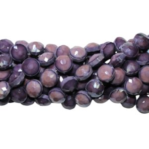 Faceted Coin - 14mm - Opaque Purple - 31cm Strand