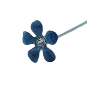 Floral Diamonte Pin - 70mm - Blue / Antique Silver