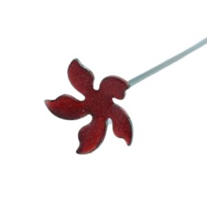 Floral Pin - 70mm - Red / Antique Silver