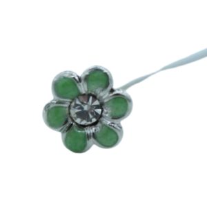 Floral Diamonte Pin - 70mm - A - Green / Antique Silver