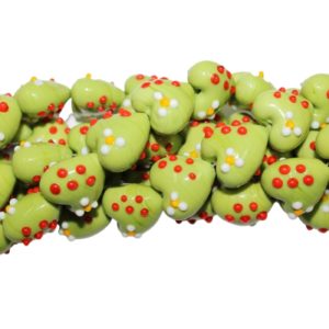 Heart With Spots - 20mm - 34cm Strand - Green