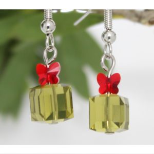 Crystal Present / Bow Earring - Olive