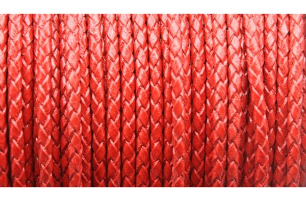 Braided Leather - 3mm - Red - Price per meter