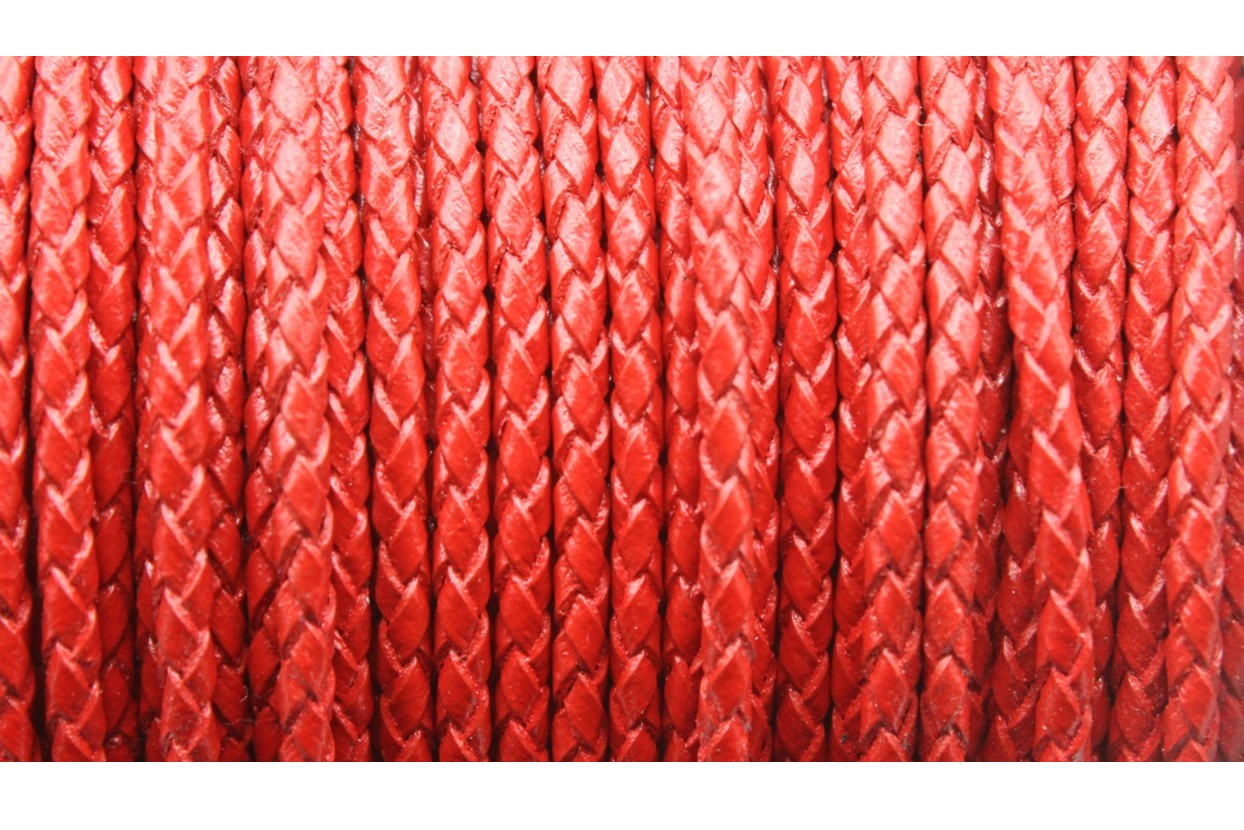 Braided Leather 3mm Red Price per meter Bead, Trimming & Craft Co