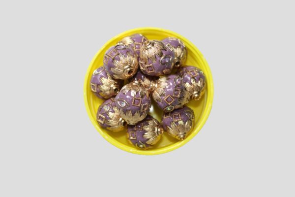 Embellished Bead - 20mm - Purple / Gold