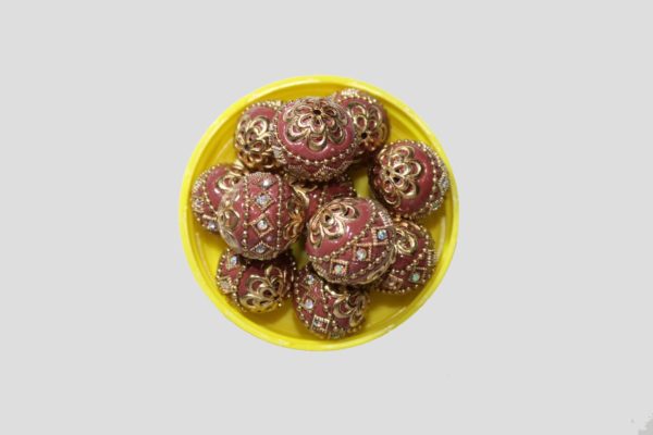 Embellished Bead - 20mm - Dk Pink / Gold