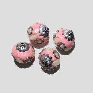 Embellished Bead - 25mm - Pink / Silver