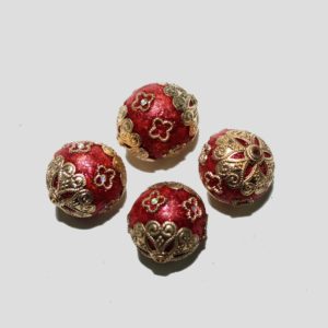 Embellished Glitter Bead - 25mm - Red / Gold
