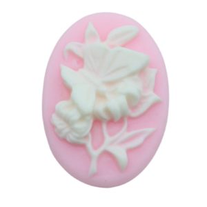 Cameo - Butterfly / Floral - 25 x 18mm - Light Pink