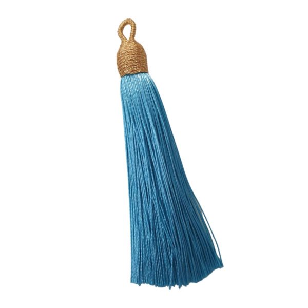 Tassel With Gold Cap 8cm Light Blue Bead, Trimming & Craft Co