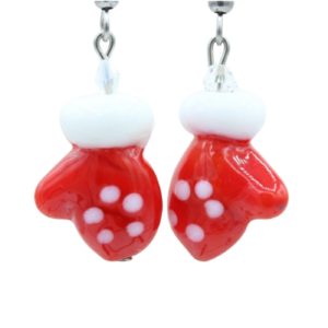 Christmas Earrings - Mittens - 20mm - Red