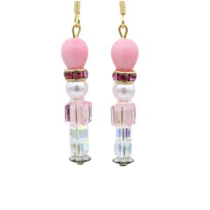 Christmas Earrings - Crystal Nutcracker - Pink / AB - 38mm