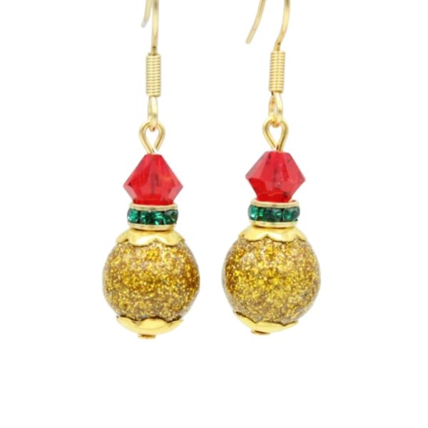Christmas Bauble Earrings - Glitter Gold