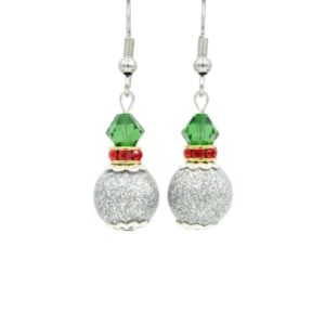 Christmas Bauble Earrings - Glitter Silver
