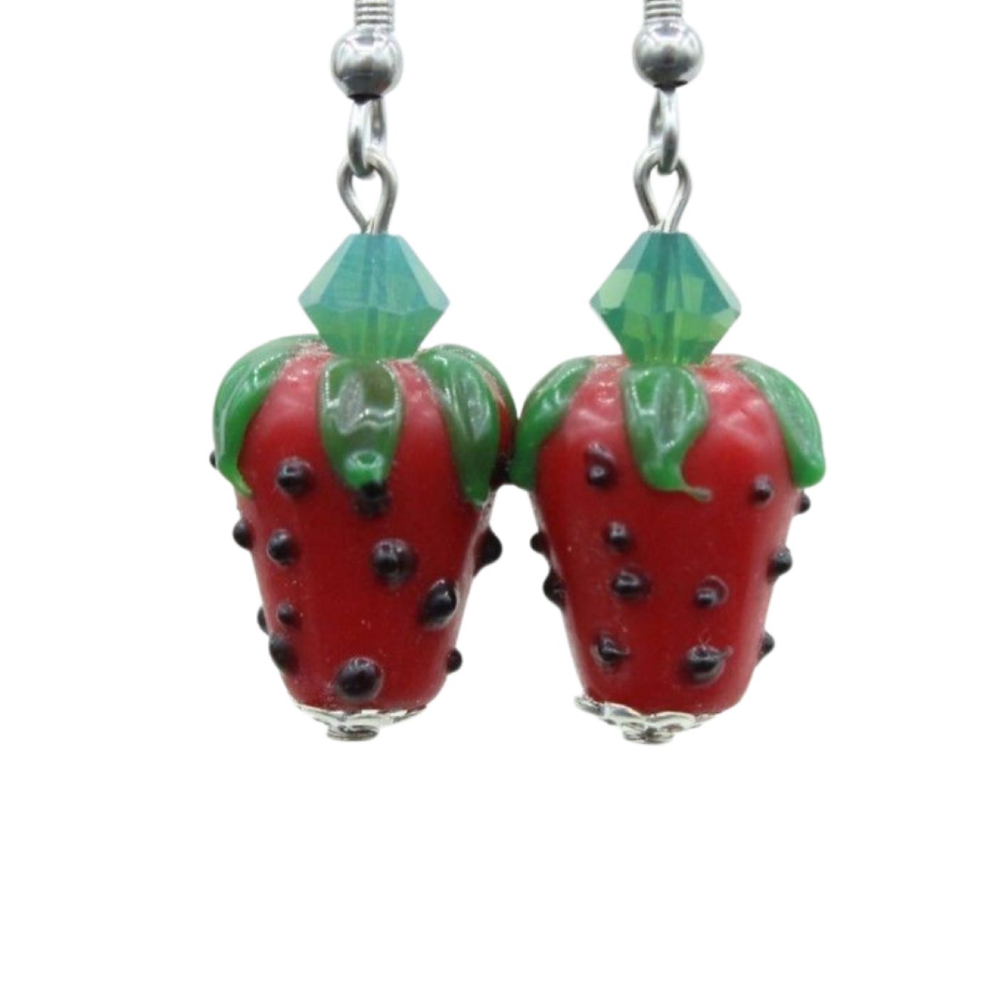 thumbnail image 2 of Strawberry Earrngs, Glass Red Strawberry Drop Earrngs, Food Earrngs... 2 of 12