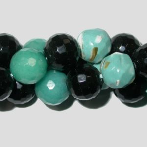 Agate - 12mm Round Faceted - Blue / Black - 36cm Strand