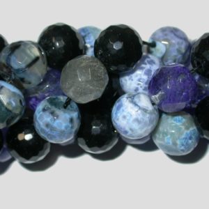 Agate - 12mm Round Faceted - Black / Blue - 36cm Strand