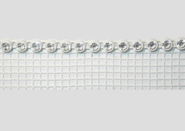 1 Row - 2.4mm - Crystal / White Mesh - Price per centimeter