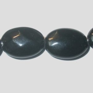 Black Stone - 14 x 10mm Faceted Flat Oval - 38cm Strand