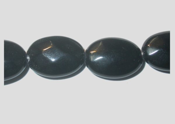 Black Stone - 14 x 10mm Faceted Flat Oval - 38cm Strand