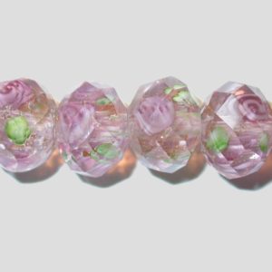 Rondelle - Floral Faceted - 10mm - Pink - 16cm Strand