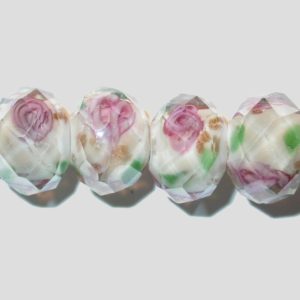 Rondelle - Floral Faceted - 10mm - White A - 16cm Strand